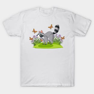 Raccon Butterflies Illustration T-Shirt